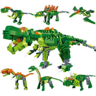 古迪(GUDI)积木儿童拼装玩具恐龙合体变形男孩玩具 恐龙机甲六合一8705