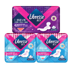 薇尔 Libresse 薇尔 舒适V感系列 超薄防漏棉柔卫生巾套装（夜用型420mm*6片+日用型240mm*16片*2包）*2件 赠维达抽纸24包