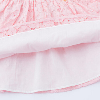 贝贝怡女童蕾丝公主裙夏装新款透气后开扣短袖裙子 浅粉 4岁/身高110cm 
