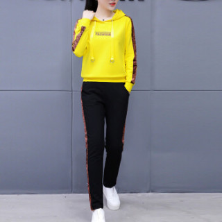 of joy 京东女装2020春季韩版修身卫衣2件套新款刺绣时尚休闲运动套装