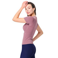 范迪慕 瑜伽服运动短袖新款显瘦专业T恤运动健身锦纶上衣女 SY20-003-暖紫色-单件短袖-S