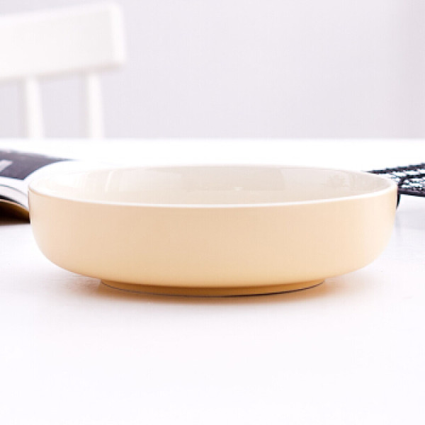 佳佰7.5英寸韩式日式简约大面碗深汤盘沙拉碗陶瓷餐具 单人食 浅黄