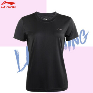 李宁lining短袖T恤运动健身跑步休闲户外训练文化衫女款ATSP416-2 L码 黑色