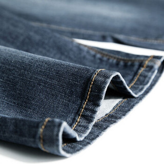 Markless 牛仔裤男中腰直筒薄款牛仔短裤水洗修身五分裤NZA8052M深牛仔蓝32（2.5尺）