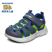 SKECHERS 斯凯奇 2020春季新款男童休闲魔术贴包头护脚凉鞋97814N 炭灰色/宝蓝色 22