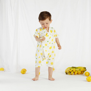 贝吻 婴儿连体衣短袖爬服新生儿纱布衣服防蚊宝宝睡衣B6156 柠檬66码
