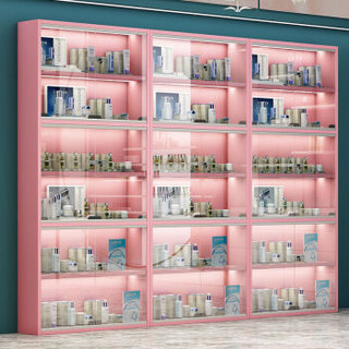 奈高玻璃展示柜置物架商场超市化妆品展示架玻璃移门组合展柜落地收纳储物柜含灯带2000*800*300