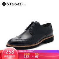 星期六男鞋（ST&SAT）英伦牛皮革商务正装鞋SS83120702 黑色布洛克 43