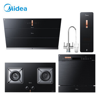 美的(Midea)智享系列烟灶洗净四件套(油烟机+双眼灶天然气+洗碗机+净水器) JE1+QE1-T+E1+1991A