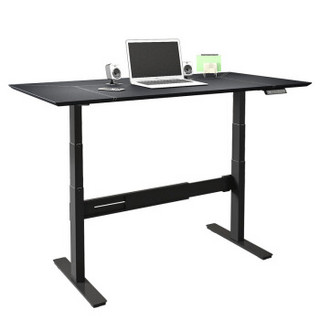 电动升降桌 站立办公桌自动升降智能电脑桌台式桌子 1.6米黑色皮面