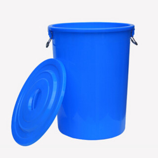 卡质 KAZHI 蓝色大号加厚塑料水桶带盖60L 食堂酒店垃圾桶圆桶 大容量储水桶发酵胶桶 送一个水勺