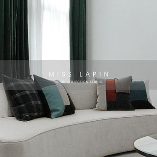 MISSLAPIN 现代简约轻奢沙发客厅绿色黑灰色绒布方枕腰枕抱枕靠垫