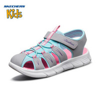 斯凯奇 SKECHERS 童鞋时尚镂空渔夫鞋 女童透气包头凉鞋 86939L 灰色/青绿色 32