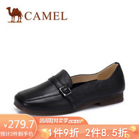 骆驼（CAMEL） 女士 简约英伦搭扣方头低跟乐福鞋 A915046197 黑色 36