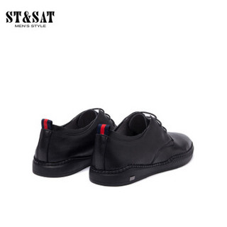 星期六男鞋（ST&SAT）时尚牛皮革舒适耐穿百搭休闲鞋SS91129801 黑色 44