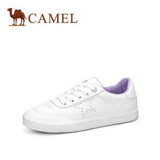 骆驼（CAMEL） 女士 简约清新星状小孔圆头小白鞋 A91278601 白/紫 36