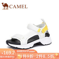 骆驼（CAMEL） 女士 时尚厚底运动风魔术贴凉鞋 A92561621 白/黄 38