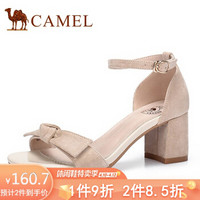 骆驼（CAMEL） 女士 温柔唯美蝴蝶结绒面高跟凉鞋 A925146102 米色 35