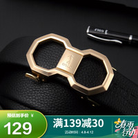 高尔夫GOLF双面头层牛皮皮带男士自动扣腰带商务休闲裤带精品腰带礼盒5U489446J黑金110-125CM