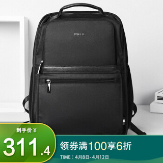 POLO 双肩包男士商务休闲通勤背包大容量旅行电脑包14英寸ZY091P401J 黑色
