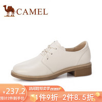 骆驼（CAMEL） 女士 简约舒适牛皮车缝线粗跟单鞋 A935046233 米色 35