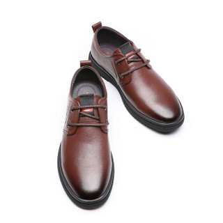 红蜻蜓 (RED DRAGONFLY) 男鞋舒适大众男鞋简约系带休闲皮鞋 WTA96681/82 棕色 38