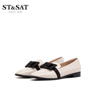 星期六（ST&SAT）浅口低平跟蝴蝶结舒适优雅玛丽珍单鞋女鞋 米白色 36
