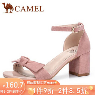 骆驼（CAMEL） 女士 温柔唯美蝴蝶结绒面高跟凉鞋 A925146102 粉色 39