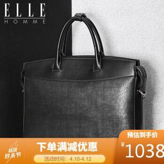 ELLE HOMME 商务男士公文包大容量办公手提包 时尚头层牛皮单肩斜挎包EA988201610黑色