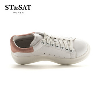 星期六女鞋（ST&SAT）牛皮革时尚舒适休闲小白鞋 粉红色 35