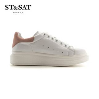 星期六女鞋（ST&SAT）牛皮革时尚舒适休闲小白鞋 粉红色 39