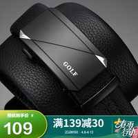 高尔夫GOLF双面头层牛皮皮带男士自动扣时尚腰带休闲商务休闲裤带精品腰带礼盒5U489336J黑枪 110-125CM