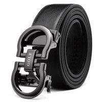 高尔夫GOLF头层牛皮男士皮带潮流时尚腰带男自动扣裤带精品腰带礼盒5U489420J黑枪加长 130CM