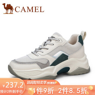 骆驼（CAMEL） 女士 复古潮流拼色系带厚底老爹鞋 A015256103 米/灰 37