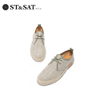 星期六男鞋（ST&SAT）低跟布鞋时尚休闲麻灰潮流男鞋 浅绿灰色 41