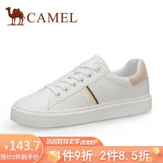 骆驼（CAMEL） 女士 青春活力范学生平底系带小白鞋 A01228632 米/粉 35