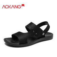 奥康（Aokang）男士透气时尚舒适休闲凉鞋沙滩鞋两穿103712024黑色38码
