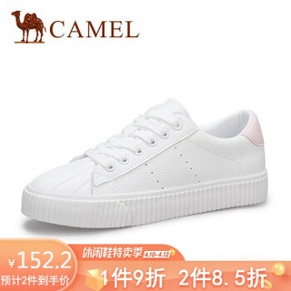 骆驼（CAMEL） 女士 透气百搭车缝线贝壳鞋头平底小白鞋 A01228630 白/粉 38