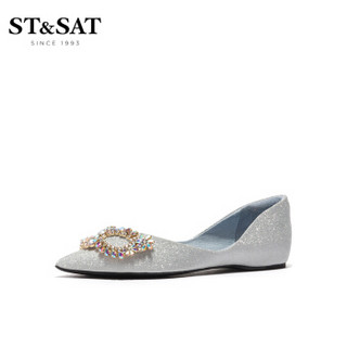 星期六（ST&SAT）优雅假面装饰低跟单鞋 银色 34