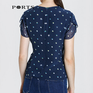 PORTS宝姿衬衫2020年春夏新品女装气质V领印花修身上衣 ALL8B017KPP097 NAVY PRINT 0