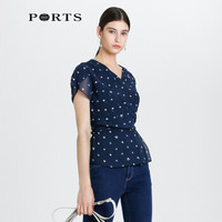 PORTS宝姿衬衫2020年春夏新品女装气质V领印花修身上衣 ALL8B017KPP097 NAVY PRINT 0