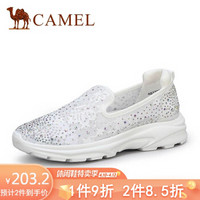 骆驼（CAMEL） 女士 轻盈透气蕾丝网布水钻装饰套脚休闲鞋 A012266216 白色 39