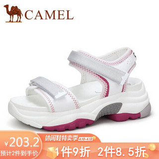 骆驼（CAMEL） 女士 元气远动风松紧带魔术贴厚底凉鞋 A92503606 白色 35