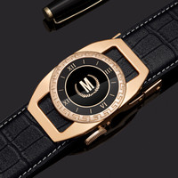 马莎兰缇(MashaLanti) 男士皮带鳄鱼纹头层牛皮表盘腰带自动扣裤带男 PD1233K金色(110-130CM)