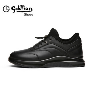 金利来（goldlion）休闲鞋男鞋舒适耐磨运动皮鞋52293022801A-黑色-43
