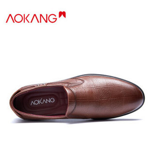 奥康（Aokang）时尚舒适耐磨商务休闲低帮男鞋193211019棕色41码