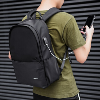 POLO 双肩包男休闲时尚旅行背包大学生书包笔记本电脑包可装14英寸ZY091P581J 黑色
