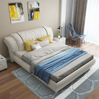 A家家具 床 现代简约皮艺床双人床 卧室软靠大床皮床框架床 1.8米床+床垫 DA0191