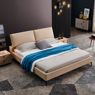A家家具 床 意式简约双人床 纯色框架床皮床（三色可选 留言客服）1.8米床+床垫+床头柜*2 DA0152