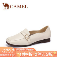 骆驼（CAMEL） 女士 简约英伦搭扣方头低跟乐福鞋 A915046197 米色 38